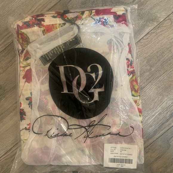 NWT DG2 BY DIANE GILMAN FAUX WRAP RUFFLE PRINTED SKIRT CREAM MEDIUM - Picture 5 of 10